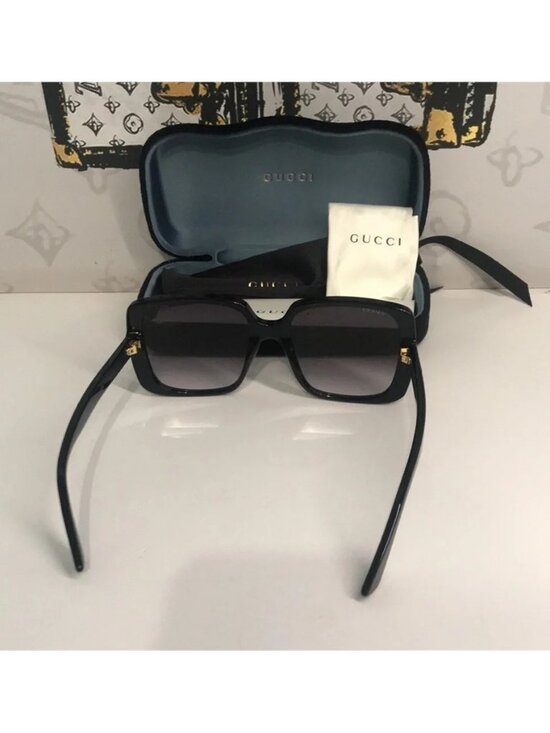 New Authentic Gucci GG0632S 001 Black Square Sunglasses Grey Gradient Lenses main image 10
